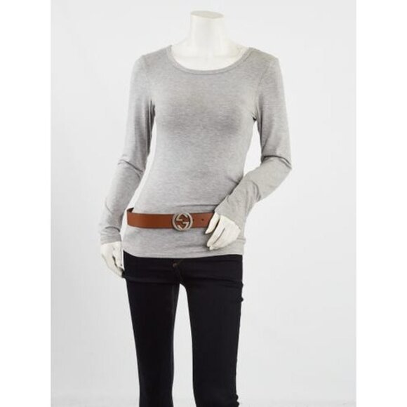 Gucci Selleria Calfskin Interlocking G Belt Brown 85cm 546389